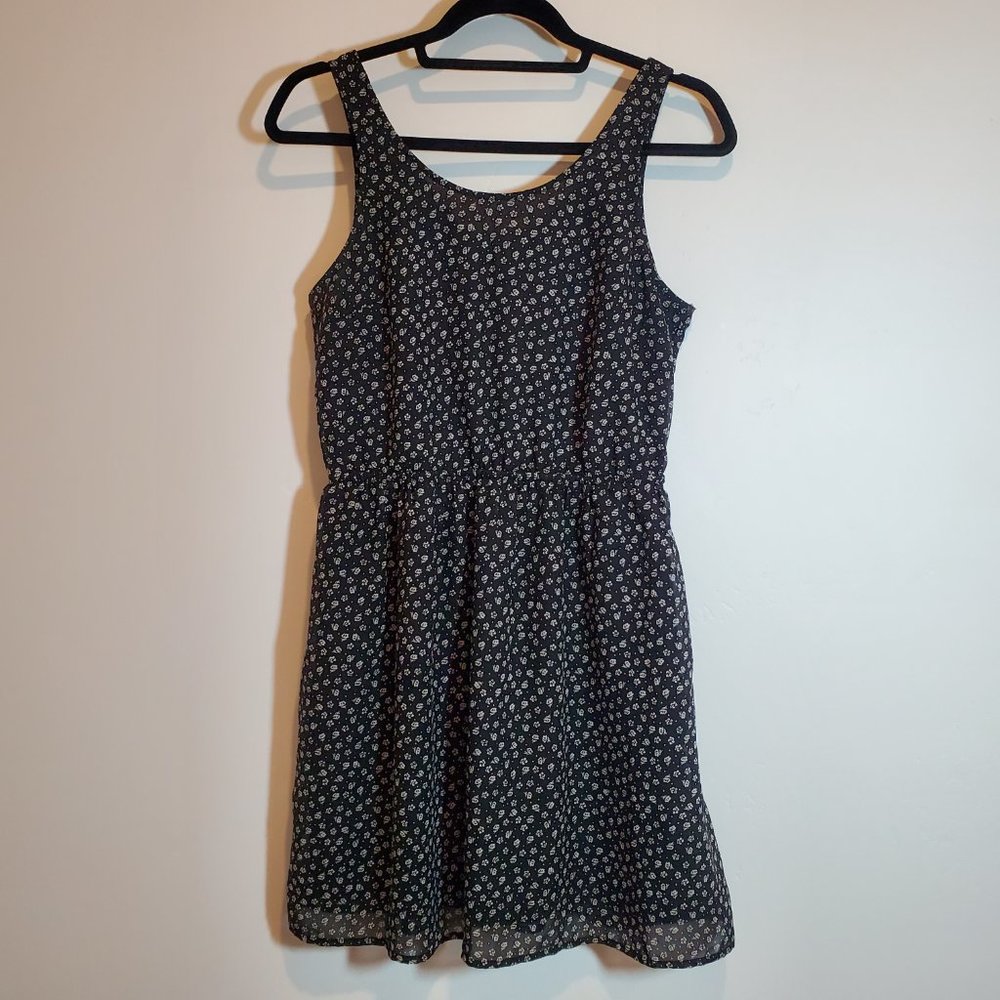 Divided by H&M Dress, Black w/ White Flower Pattern, Size 10